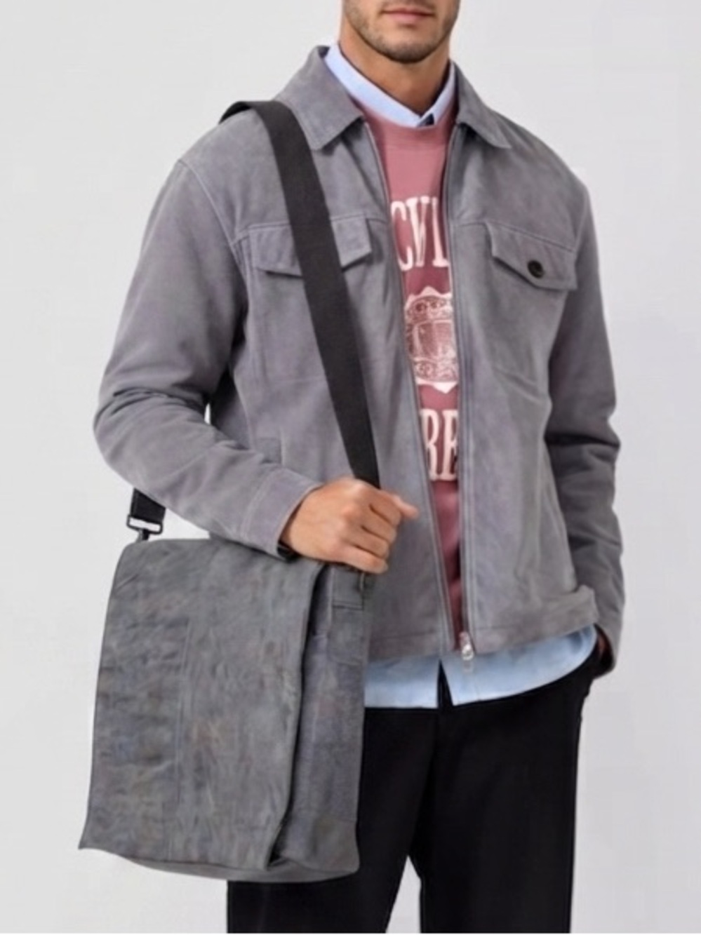 Harold's | Anthracite Leather & Fabric/Canvas Messenger/Laptop Bag